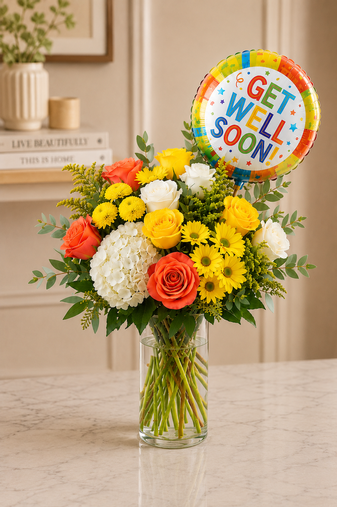 Get Well Flower Bouquet with Balloon