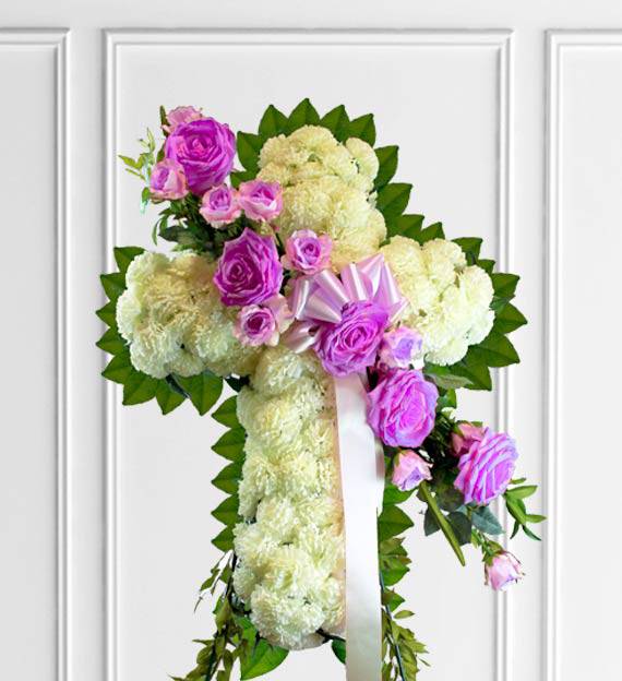 Lavender Sympathy Cross | Avas Flowers