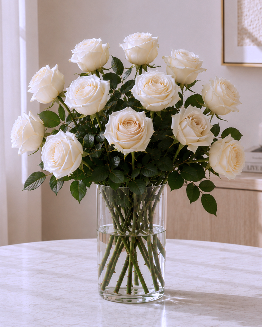 One Dozen White Roses