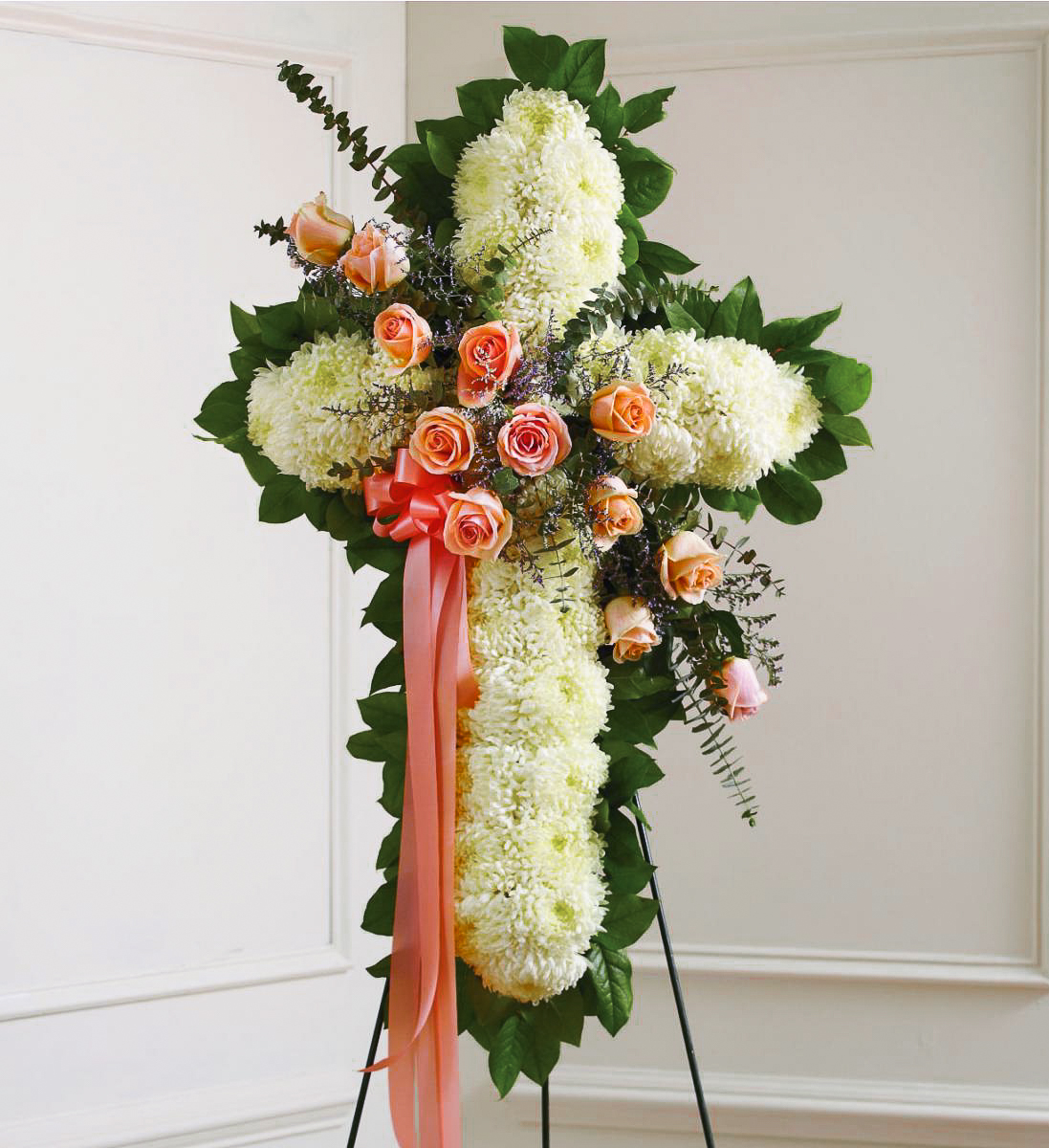 Peach & White Sympathy Cross | Avas Flowers