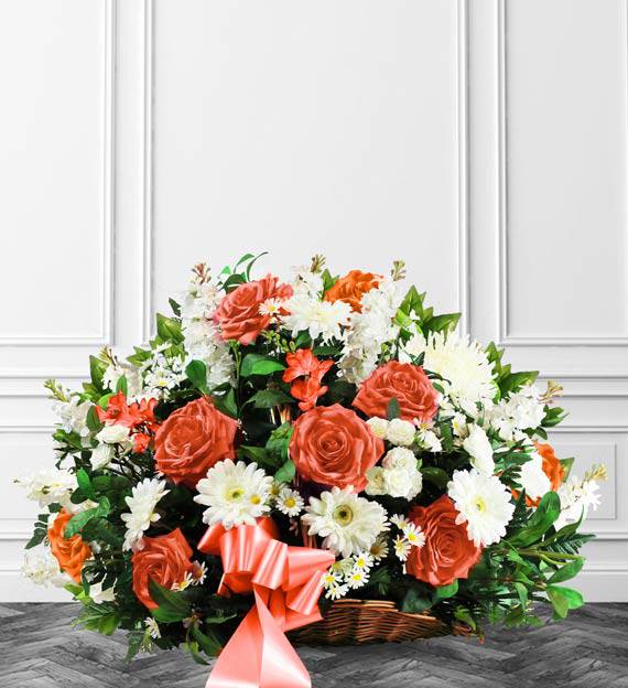 Peach & White Sympathy Fireside Basket | Avas Flowers