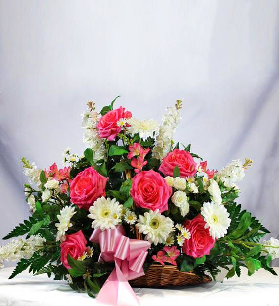 Pink & White Sympathy Fireside Basket | Avas Flowers