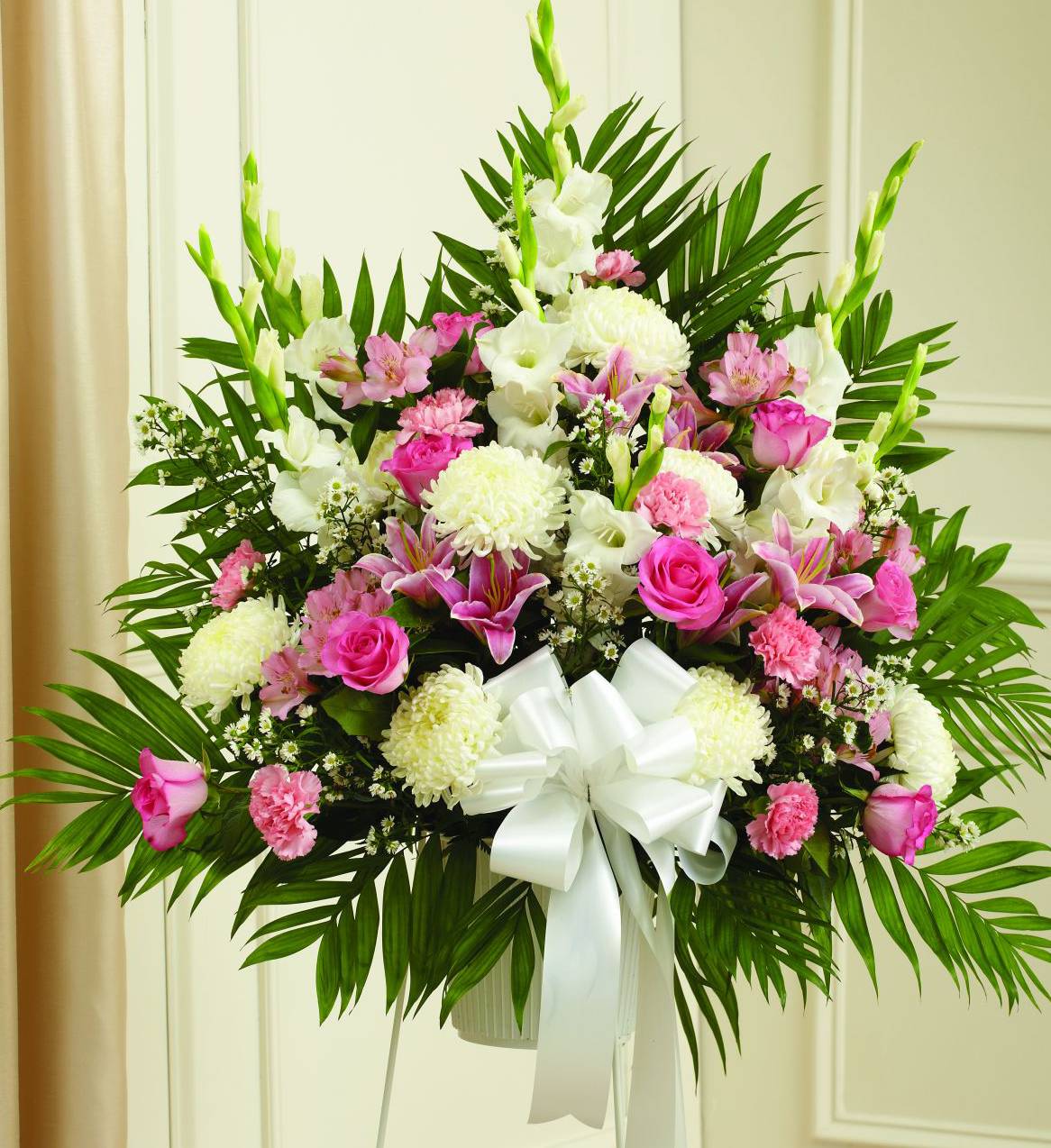 Pink & White Sympathy Standing Basket | Avas Flowers
