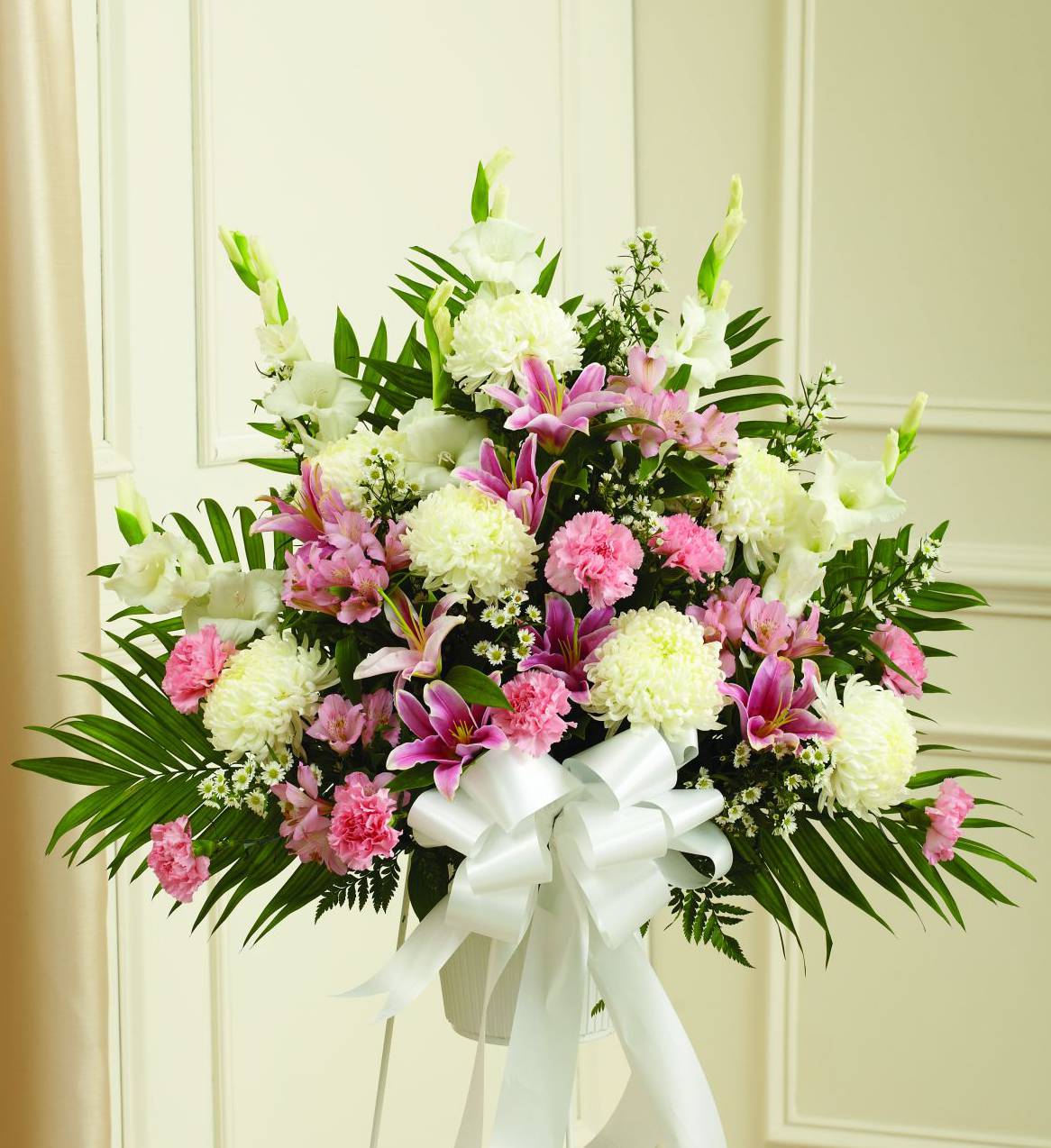 Pink & White Sympathy Standing Basket | Avas Flowers