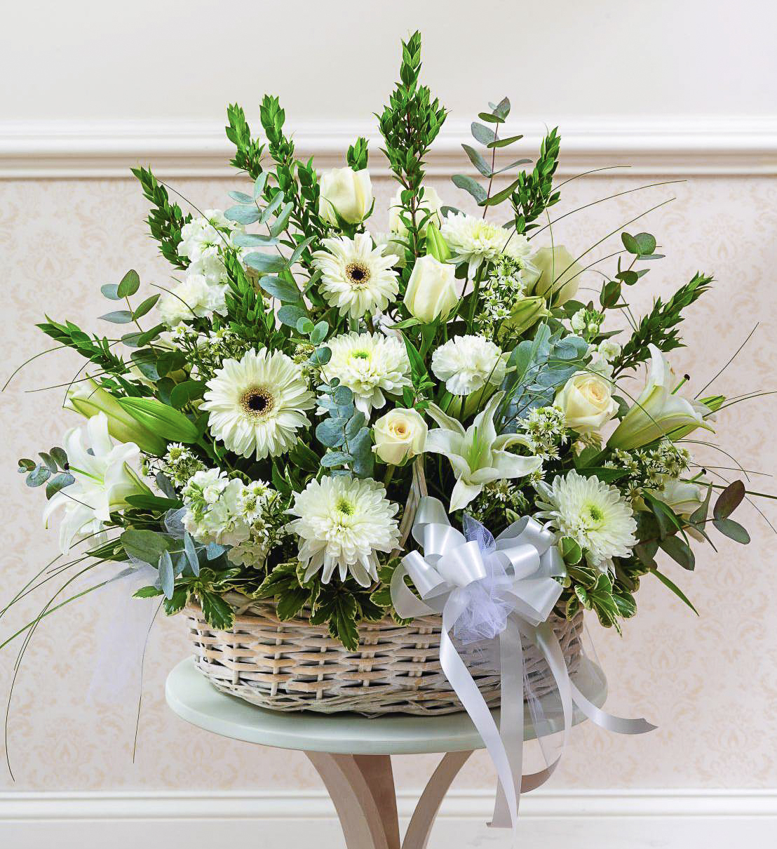White Sympathy Basket | Avas Flowers