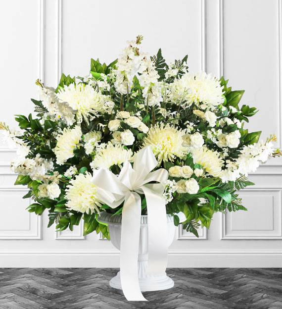 White Sympathy Floor Basket | Avas Flowers